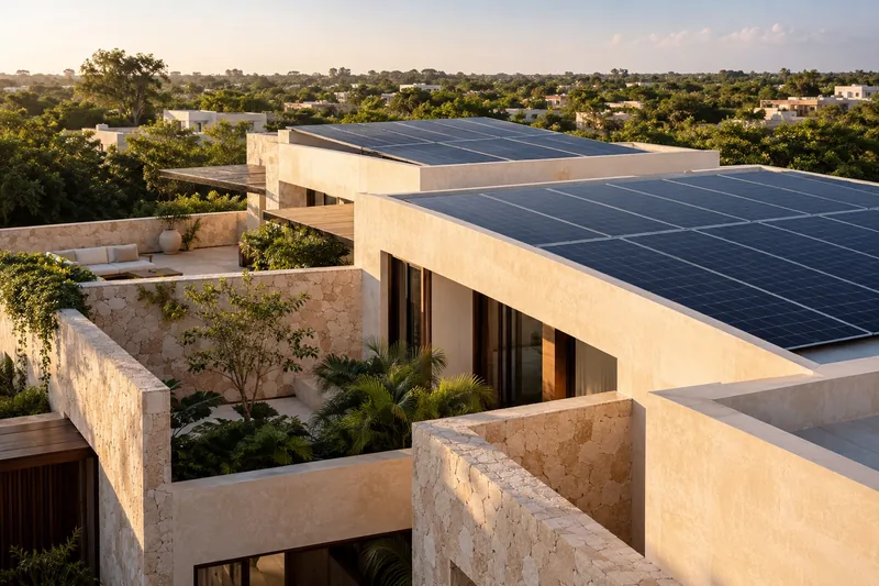Imagen conceptual de arquitectura residencial con energía solar